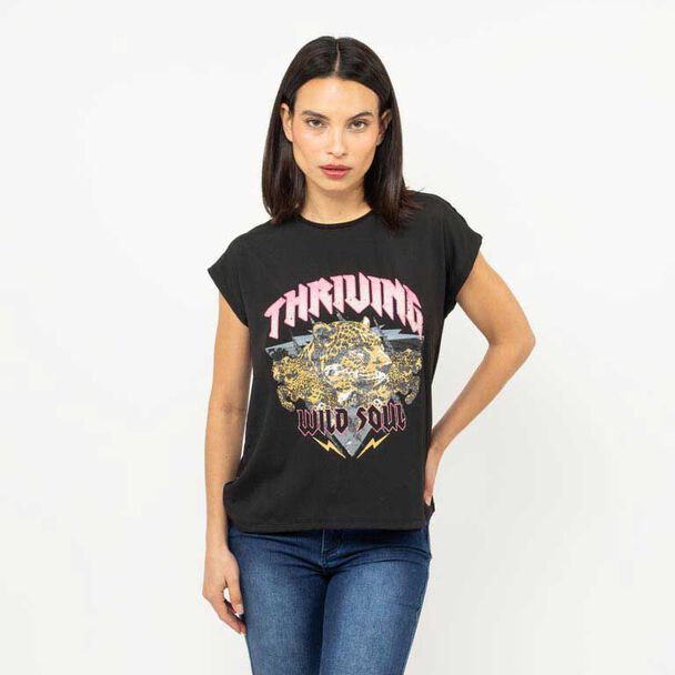 Polera Con Estampado Manga Corta Mujer Fiorucci