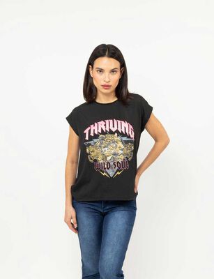 Imagen 1 del producto Polera Con Estampado Manga Corta Mujer Fiorucci Negro, Oliva, Rosado