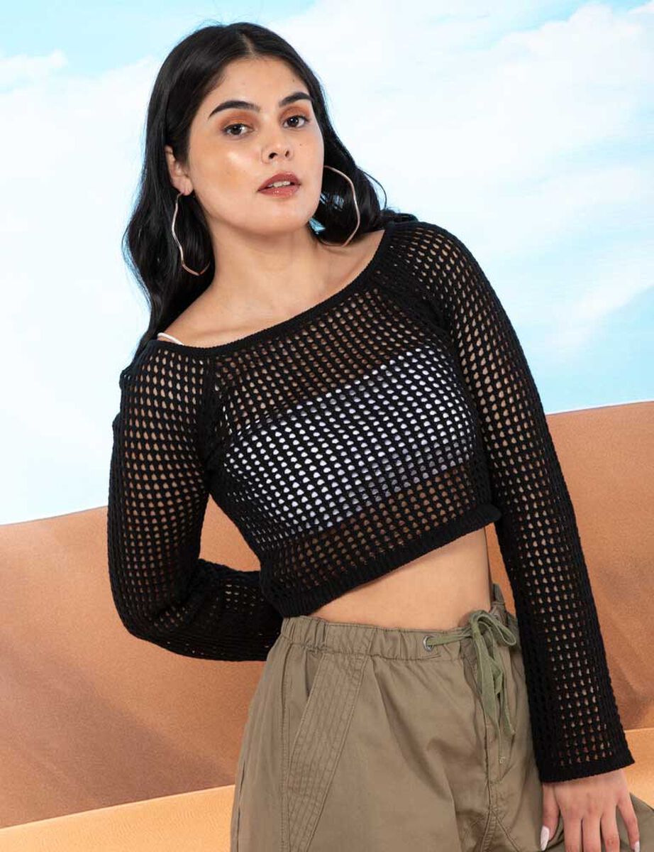 Sweater Tejido Crop Manga Campana Mujer Icono