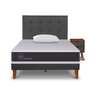 Cama Europea CIC 1,5 Plazas New Ortopedic + Respaldo Eufrates + Velador + Almohada Viscoelástica