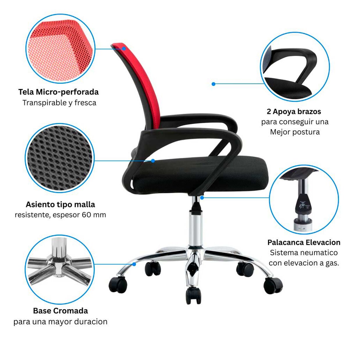 Combo Oficina Escritorio Cartagena + Silla New York Negra y Roja Arthome