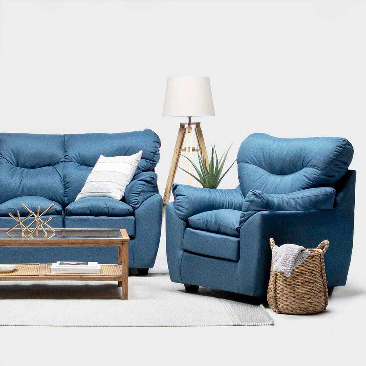 Juego de Living Almore Bel&eacute;n Sof&aacute; 3 Cuerpos + Dos Sillones 1 Cuerpo Azul