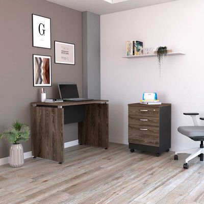 TUHOME Combo Escritotio + Archivador 3 Puertas TuHome Home Office Negro Soft-Coñac
