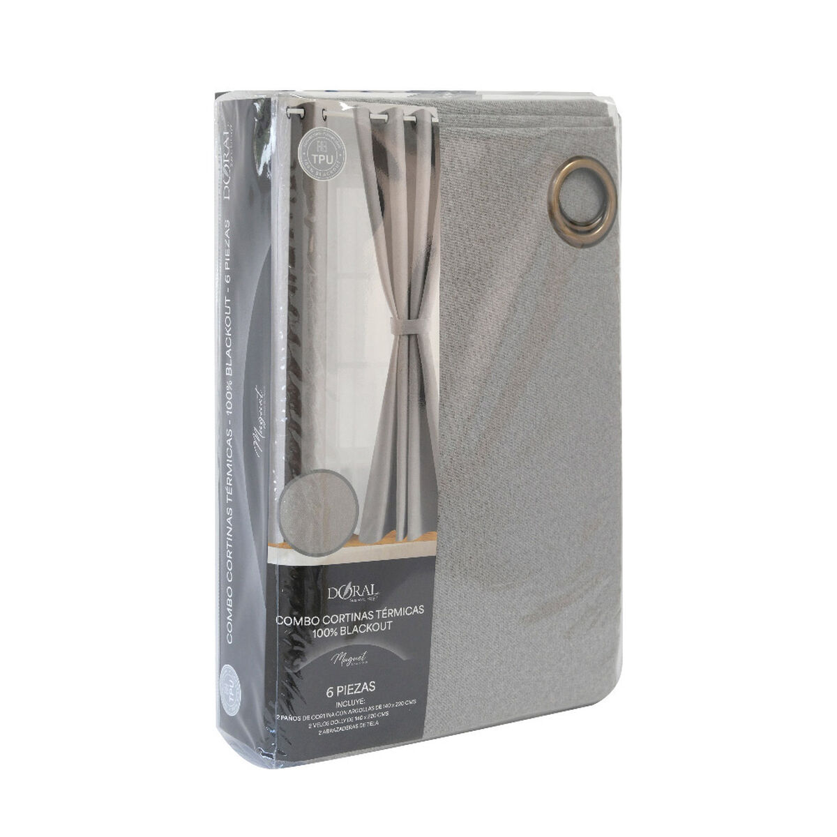Set Cortina Doral Muguet 6 Piezas 140x220 cm Gris
