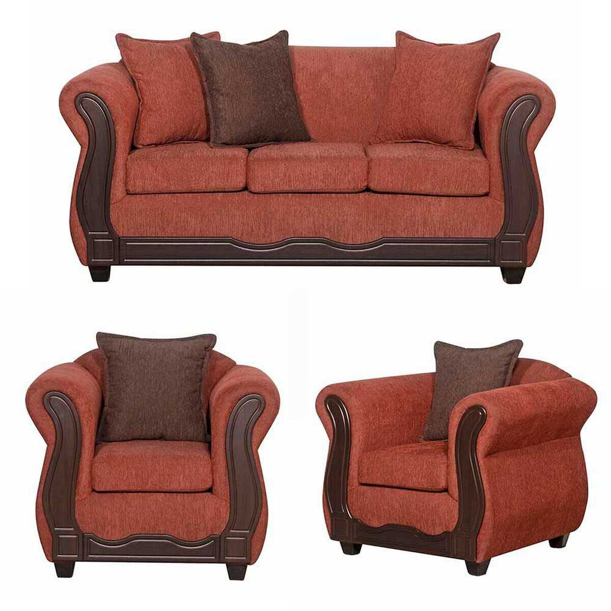 Juego de Living Black Factory Barcelona Sof&aacute; 3 Cuerpos + Dos Sillones 1 Cuerpo Terracota