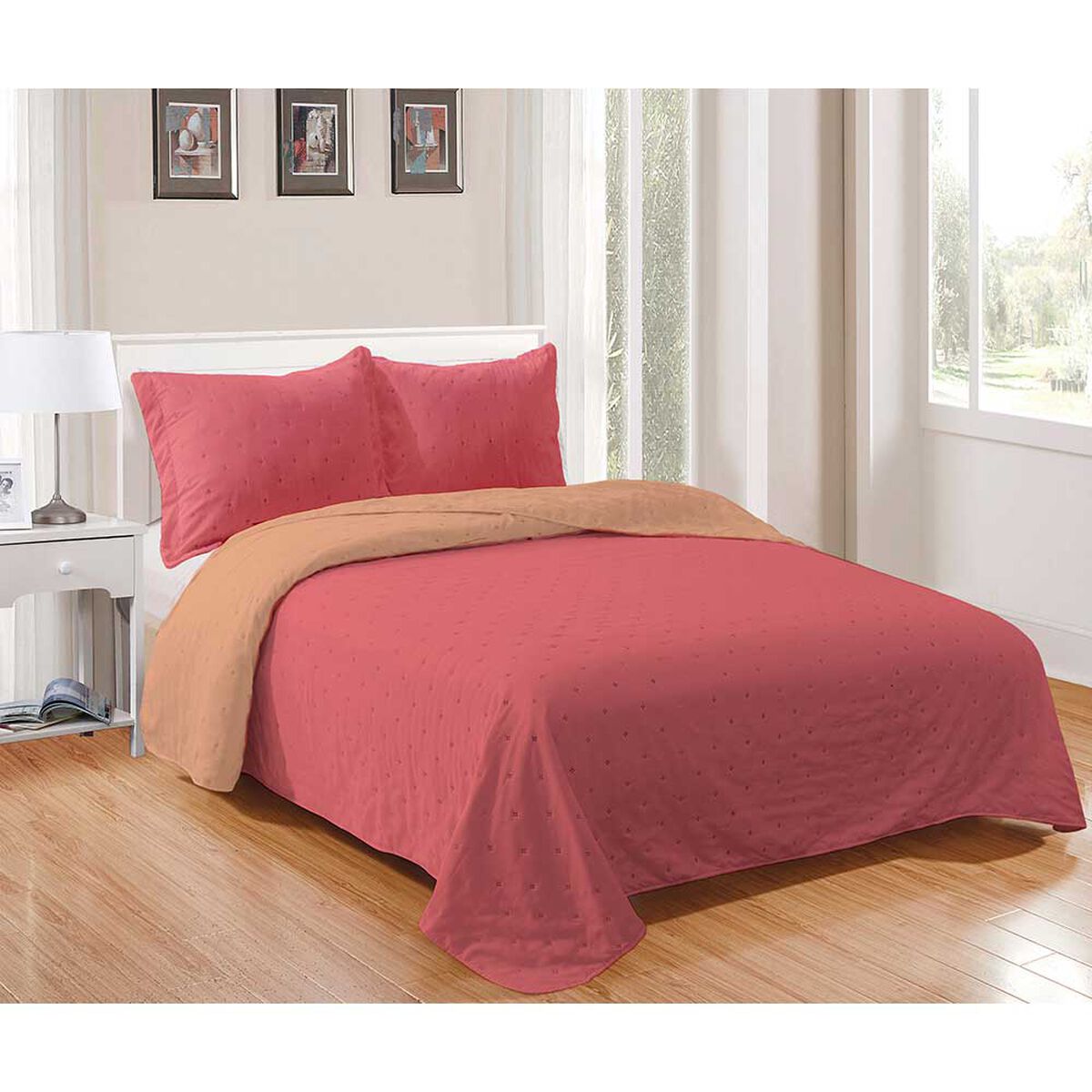Quilt Microfibra Mashini King Bicolor Sandía Coral