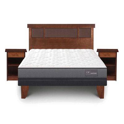 Cama Europea CIC 2 Plazas Anatomic + Respaldo + 2 Veladores New Dublin Caramelo