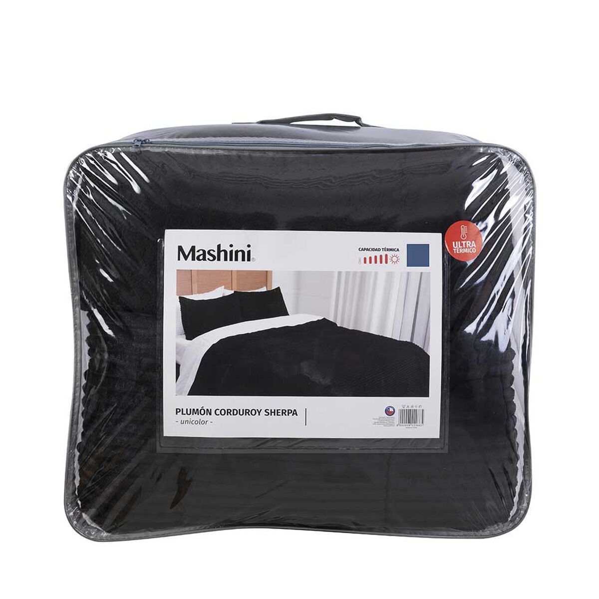 Plumón Corduroy Coral Sherpa Mashini 2 Plazas Liso Negro