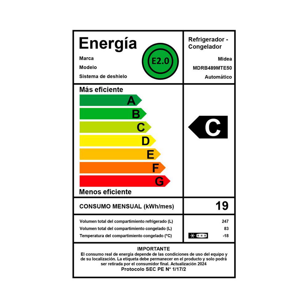 Refrigerador No Frost Midea MDRB489MTE50 321 lts.