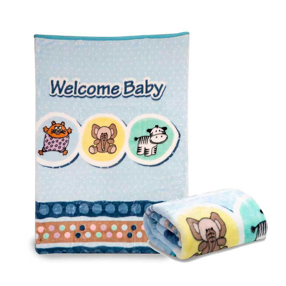 Frazada Reversible Bebe Animalitos Celeste Bebesit