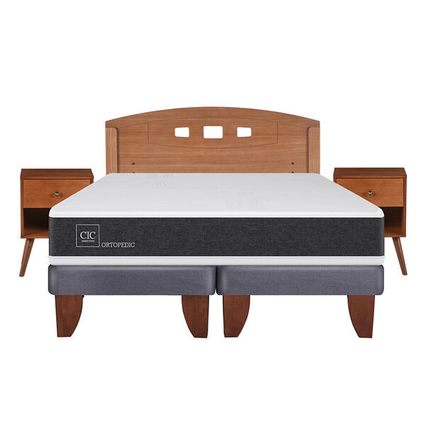 Cama Europea CIC Base Dividida 2 Plazas Ortopedic + Respaldo + 2 Veladores New Gales