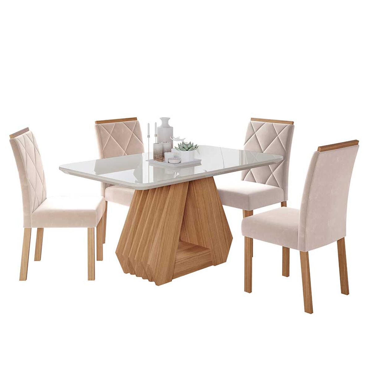 Juego de Comedor Decocasa Agata 4 Sillas Off White
