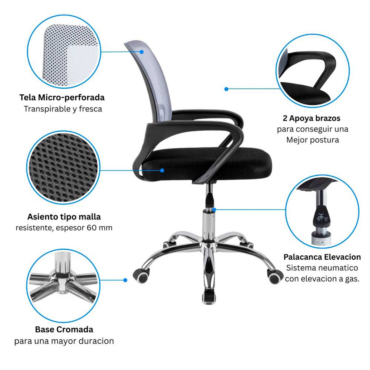 Combo Oficina Escritorio Blanco + Silla New York Negra y Gris Arthome