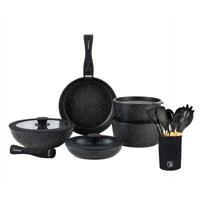 Imagen 1 del producto Batería de Cocina Granito Simplit Oxford 15 Piezas + 12 Utensilios Negro
