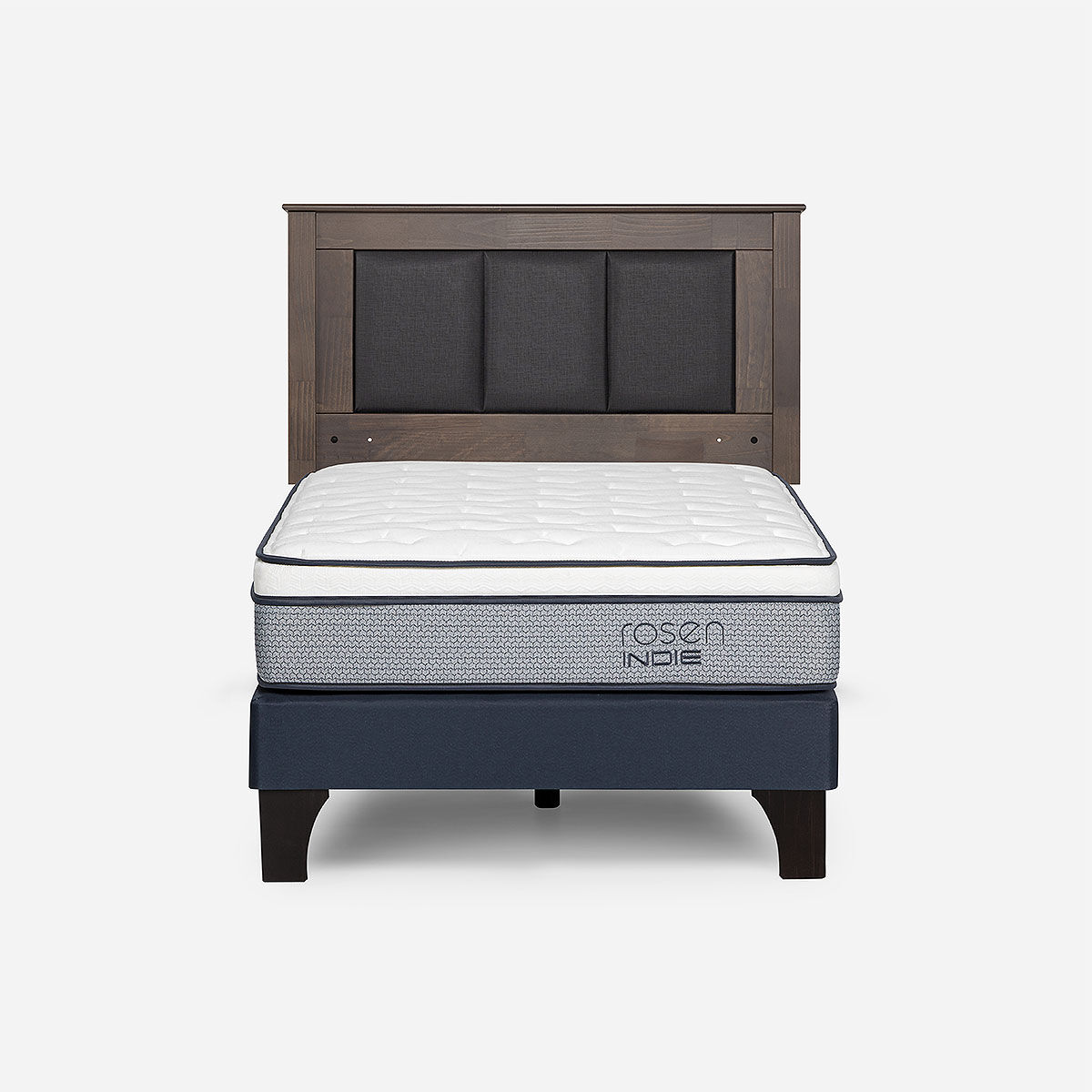 Combo Cama Europea Rosen 1,5 Plazas Indie BN + Respaldo Rachel