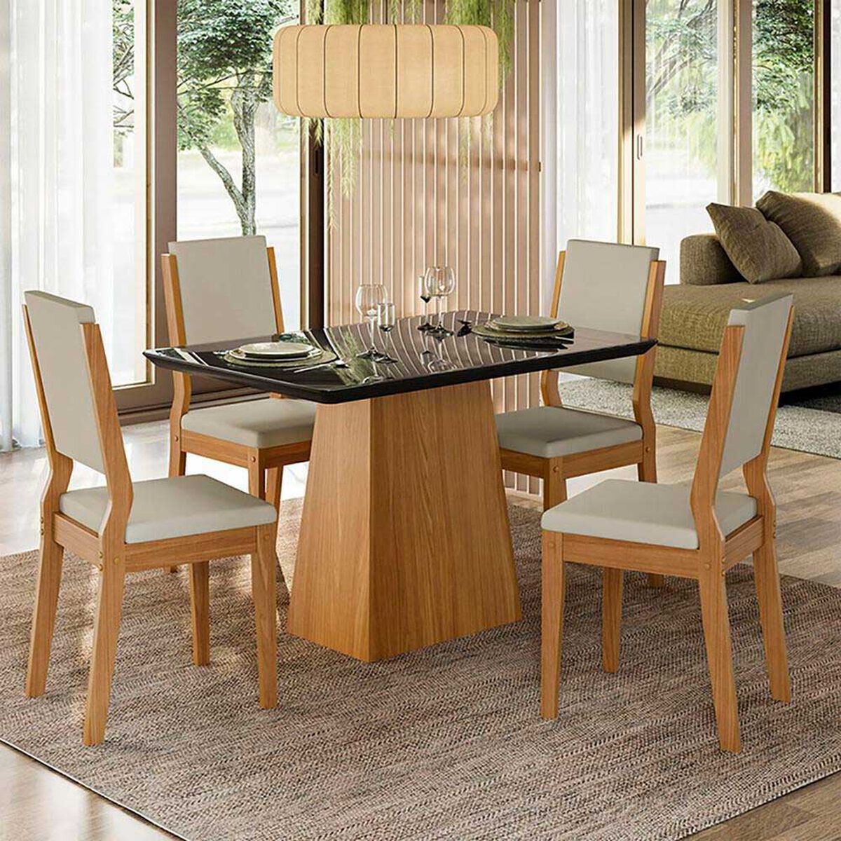 Juego de Comedor VekkaHome Barbi 4 Sillas Gris