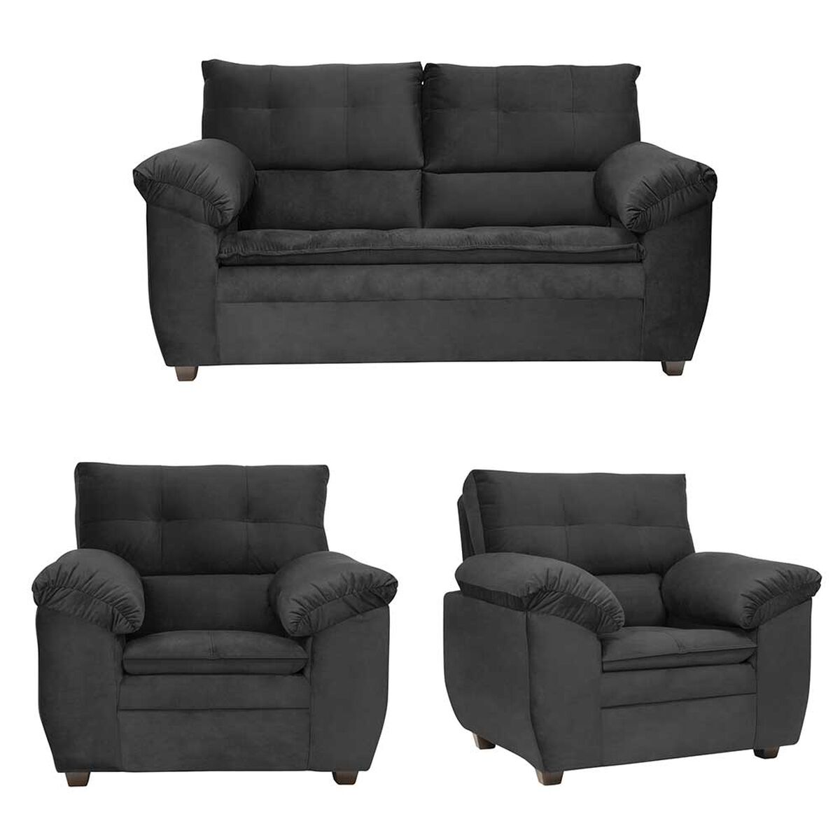 Juego de Living Innovamuebles Liverpool Sofá 2 Cuerpos + Dos Butaca 1 Cuerpo Negro
