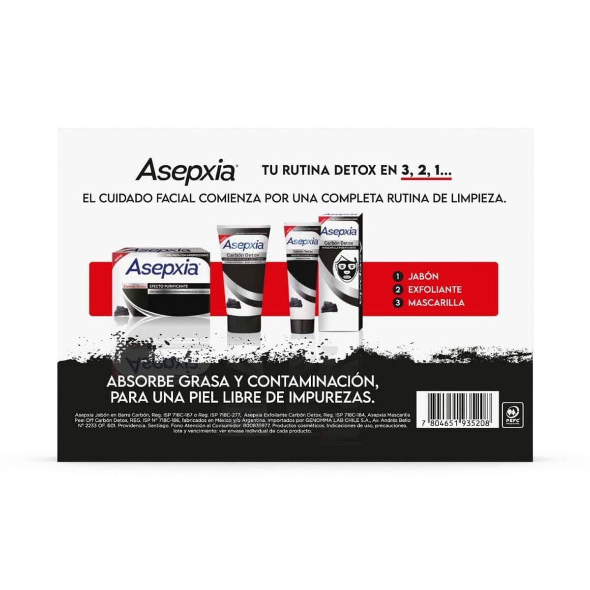 Pack 1 Limpiador Exfoliante + 1 Jabón Carbón + 1 Mascarilla Asepxia