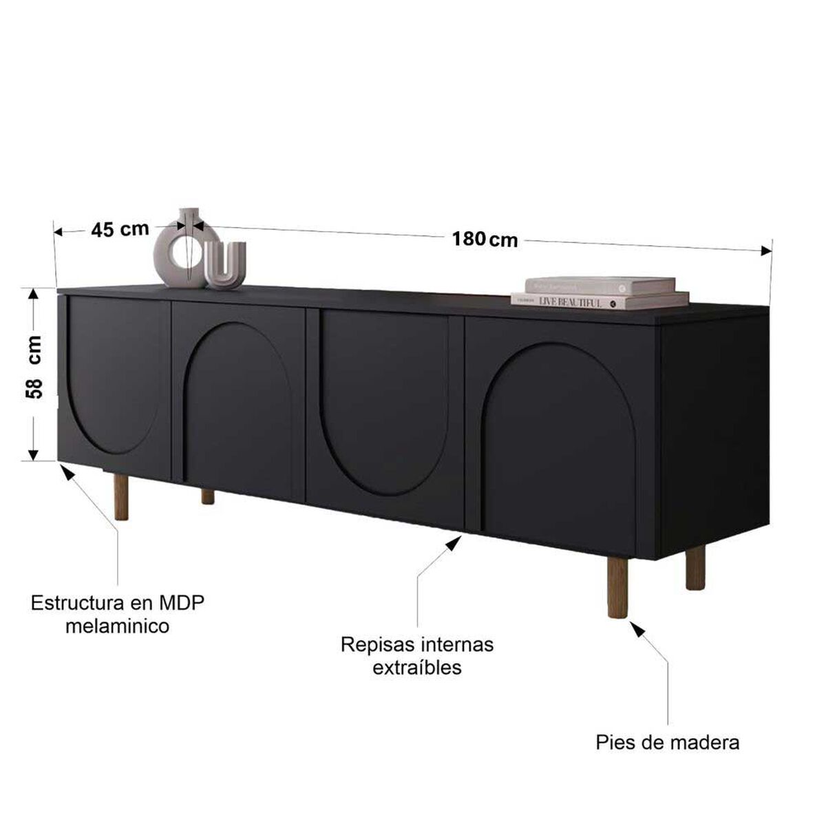 Rack TV Amuv Arcos Hasta 70" Negro