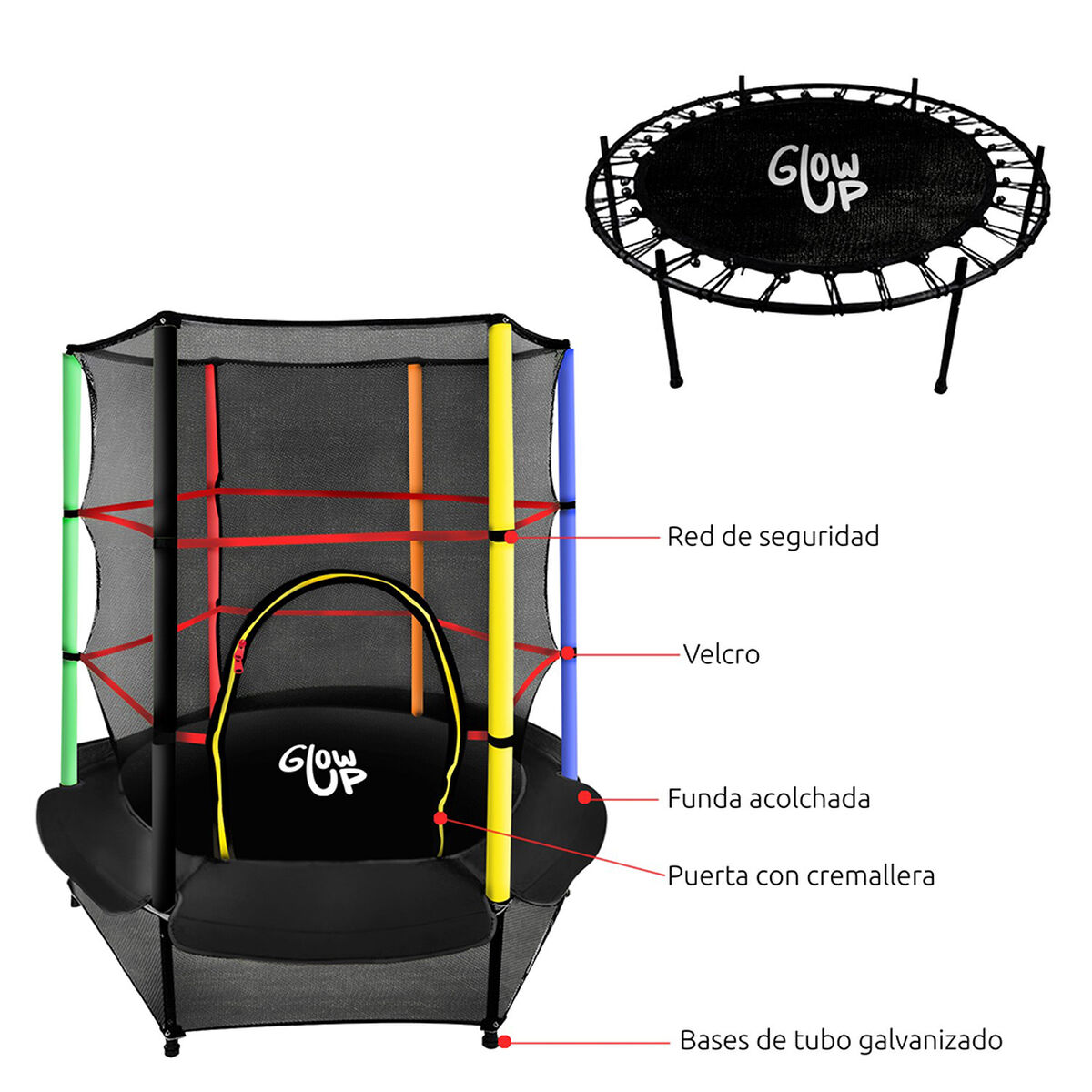 Cama Elástica Glow Up 4.5ft 1,39x 1,60 Mts + Malla de Protección