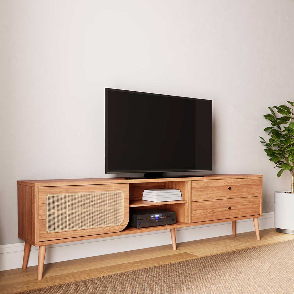 Rack TV Roca Campinas 1 Puerta 2 Cajones Hasta 85" Canela