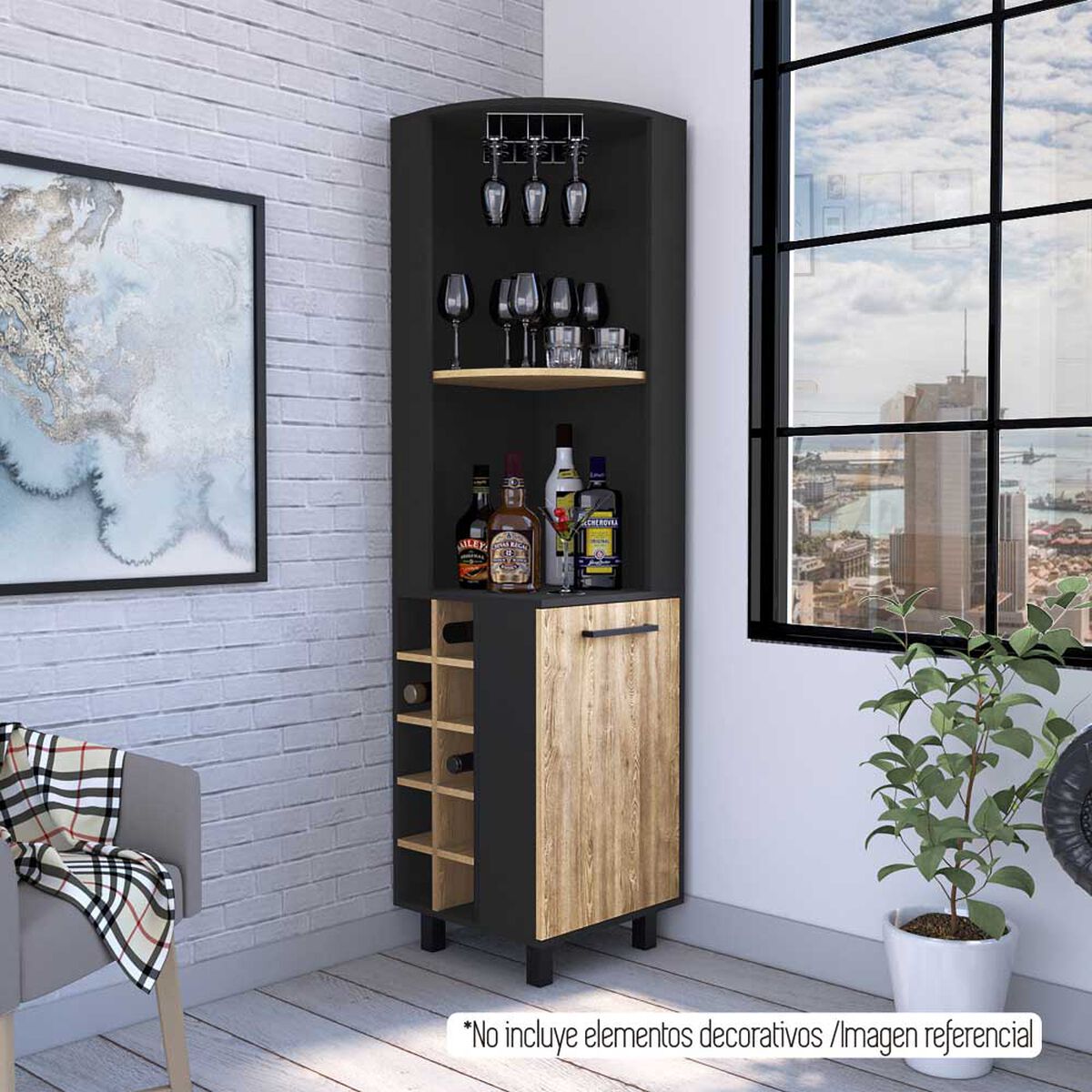 Bar Esquinero TuHome Kaia 1 Puerta Wengue Miel