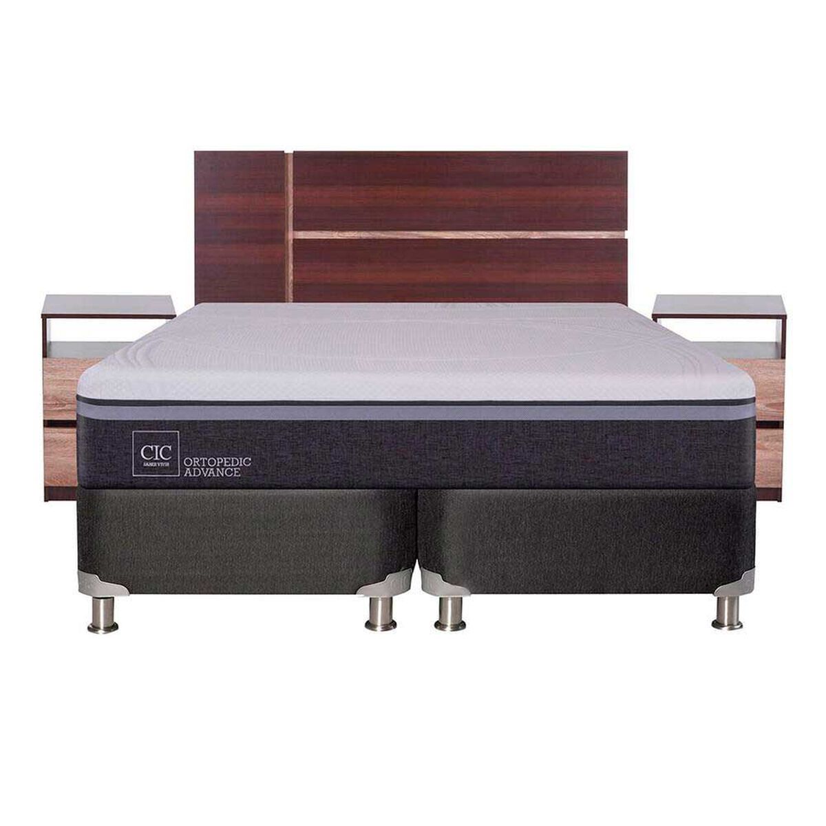 Box Spring CIC Base Dividida King Ortopedic Advance + Respaldo + 2 Veladores