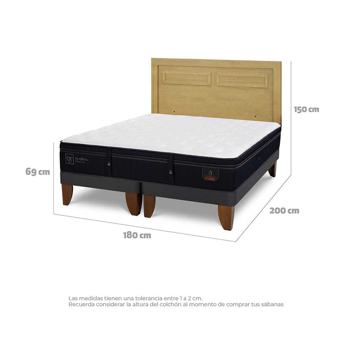 Cama Europea CIC Base Dividida King S&uacute;per Premium + Respaldo Milan Mostaza