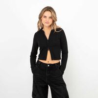 Polerón Crop Cierre Mujer Icono Negro