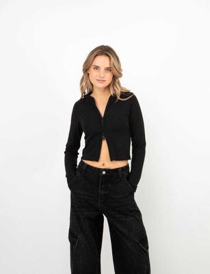 Imagen 1 del producto Polerón Crop Cierre Mujer Icono Negro