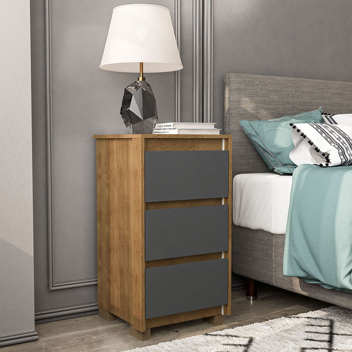 C&oacute;moda Vekkahome Coimbra 3 Cajones Grafito