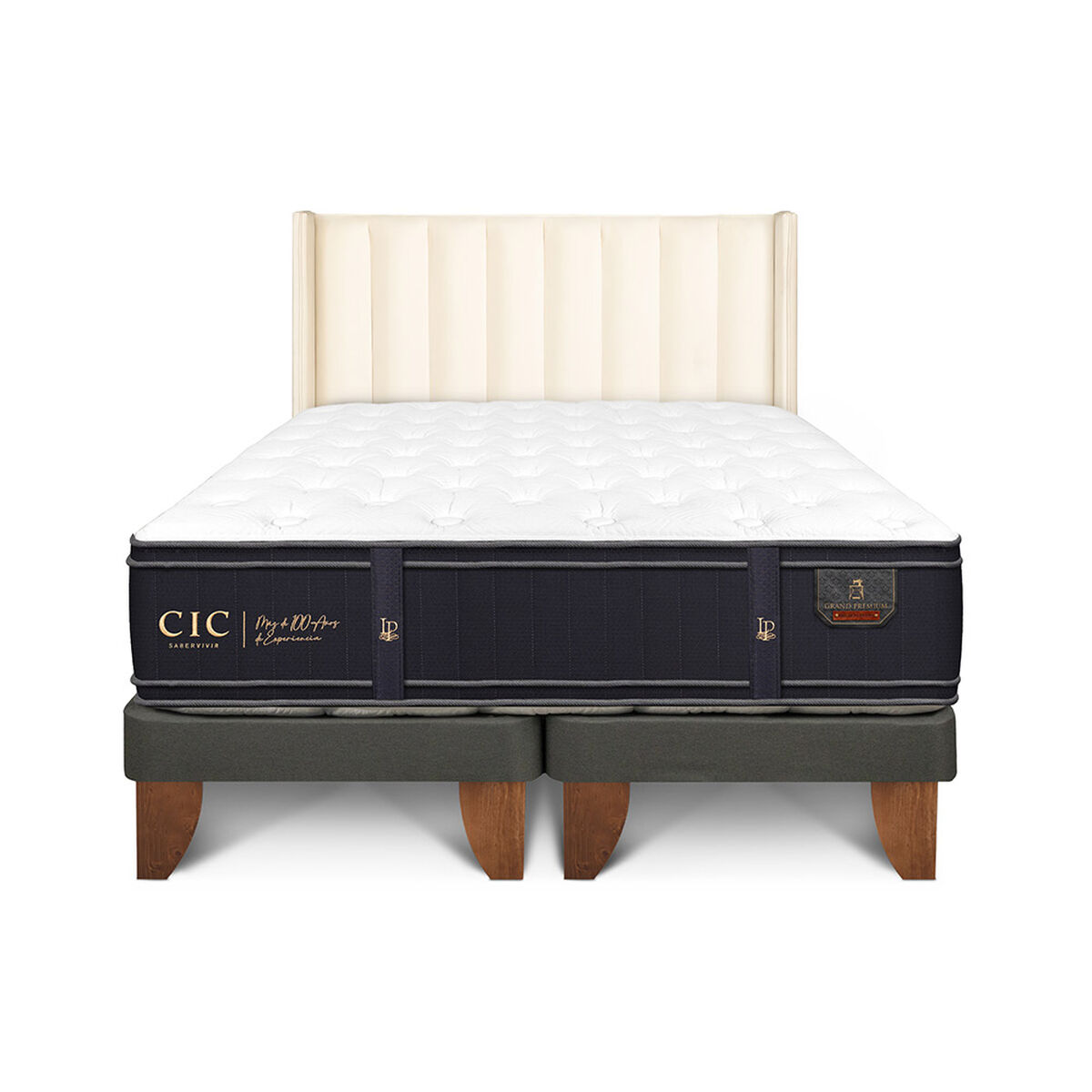 Cama Europea CIC Base Dividida 2 Plazas Grand Premium + Respaldo Panaro