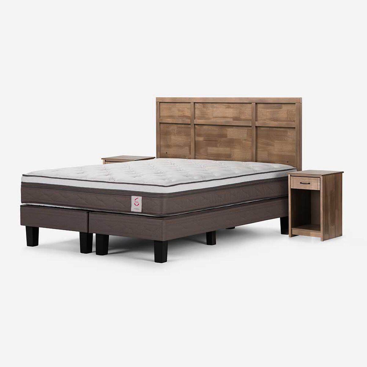 Cama Europea Rosen Base Dividida 2 Plazas New Style 6 + Respaldo + 2 Veladores