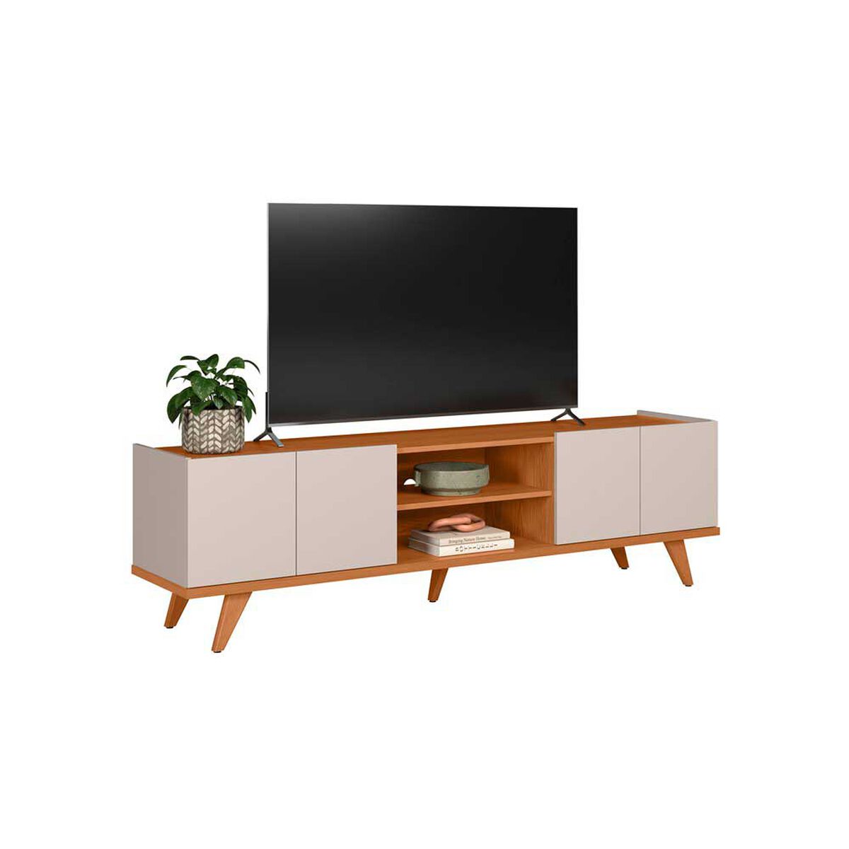 Rack TV Brazos Altavision Hasta 75" Blanco Crema y Café