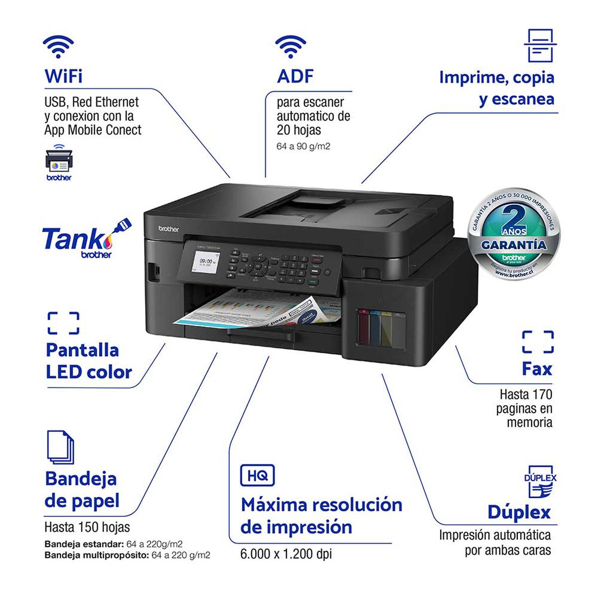 Multifuncional Brother Tinta Continua MFCT930DW Wifi, Fax, D&uacute;plex y ADF