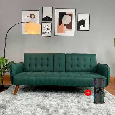 Imagen 1 del producto Combo Sofá Cama Casanova Renata 3 Cuerpos Verde Piedra + Parlante Bluetooth BT5.0 Master-G MGLUXORMINI