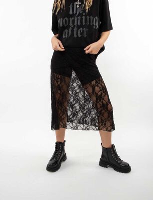 Imagen 1 del producto Falda Midi Encaje Mujer Icono Negro