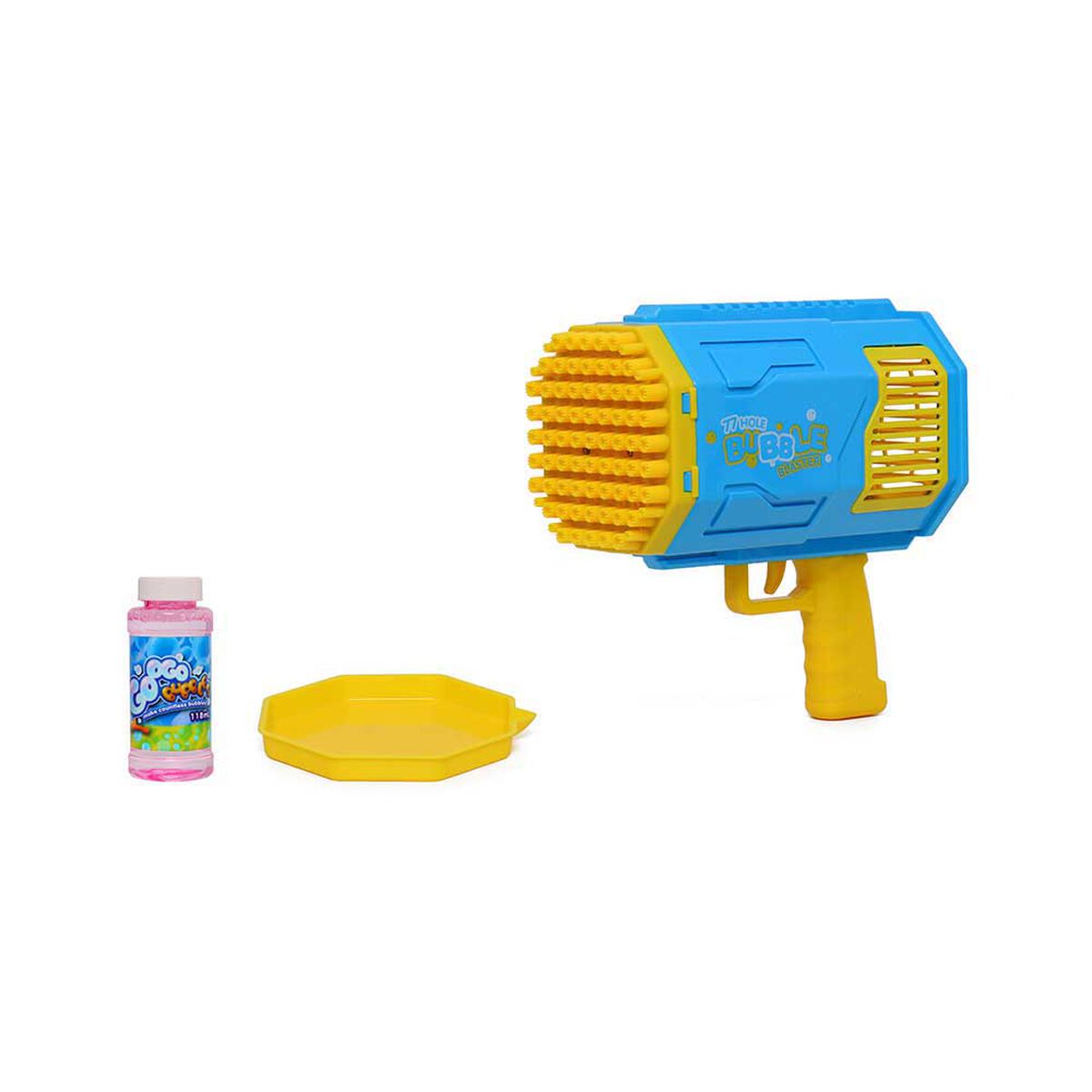 Pistola de Burbujas de 77 Agujeros con Luz + Solución de Burbujas 100 ML Happy Line