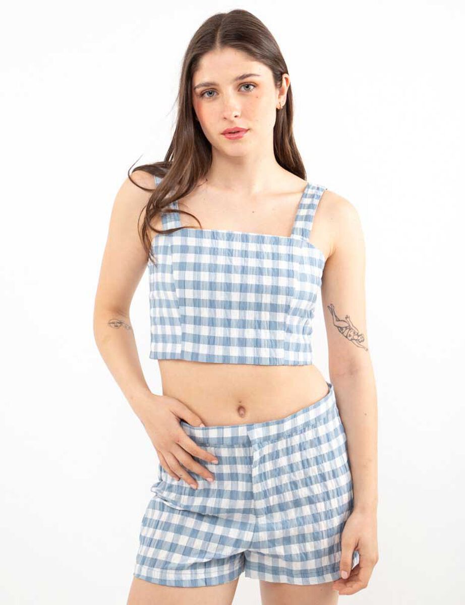 Polera Tartán Crop Sin Mangas Mujer Icono