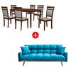 Combo Juego de Comedor Casanova Milan 6 Sillas Café + Sofá Cama Casanova Batik 3 Cuerpos Azul