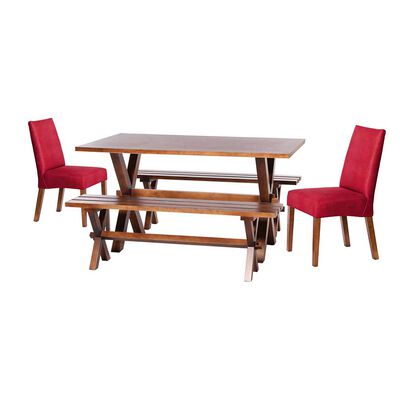 Imagen 1 del producto Juego de Comedor Latam Home Sevilla Cadiz 2 Sillas + 2 Bancas Cuero Kentucky Rojo