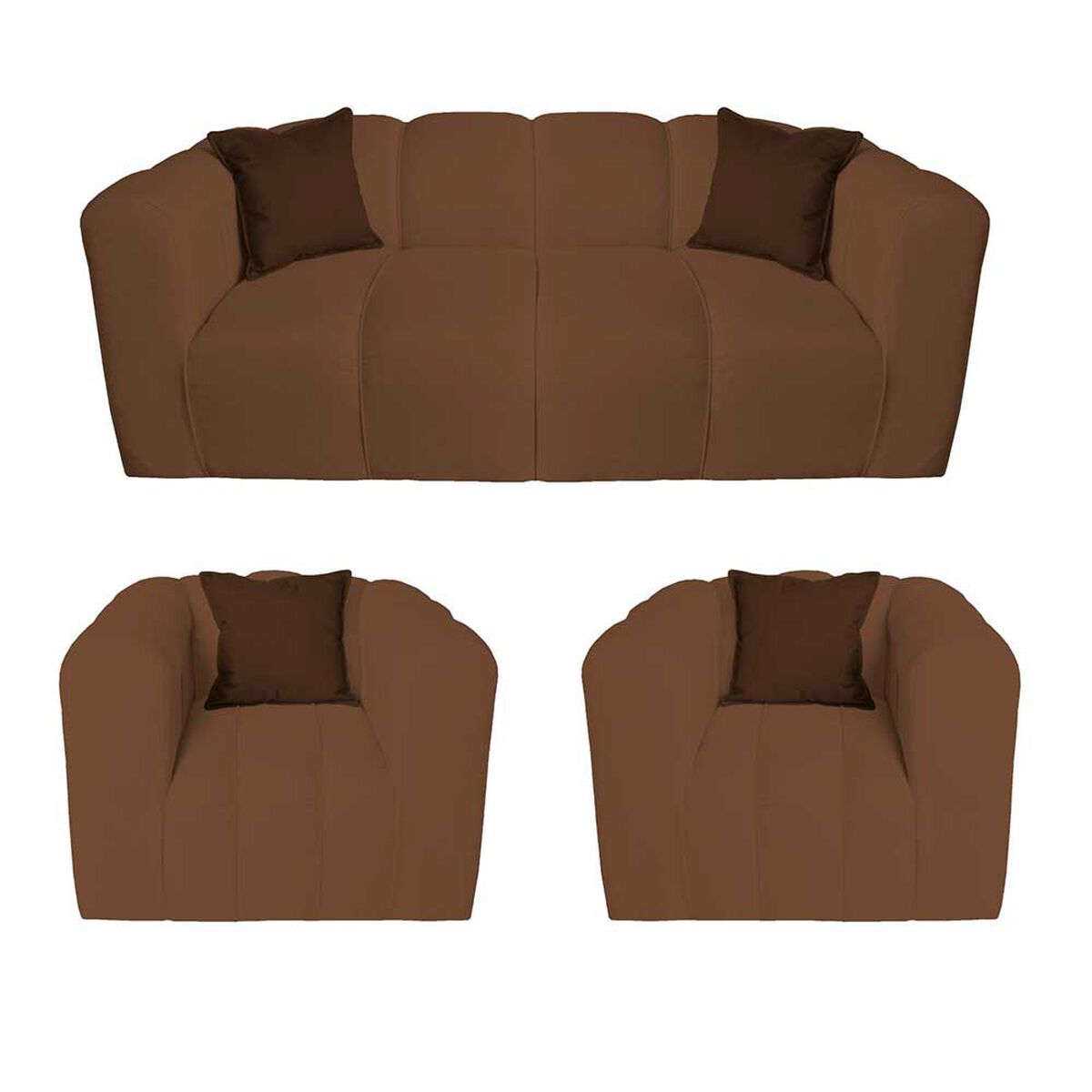 Juego de Living Muebles MYM Leonol Sof&aacute; 3 Cuerpos + Dos Sillones 1 Cuerpo Caf&eacute;
