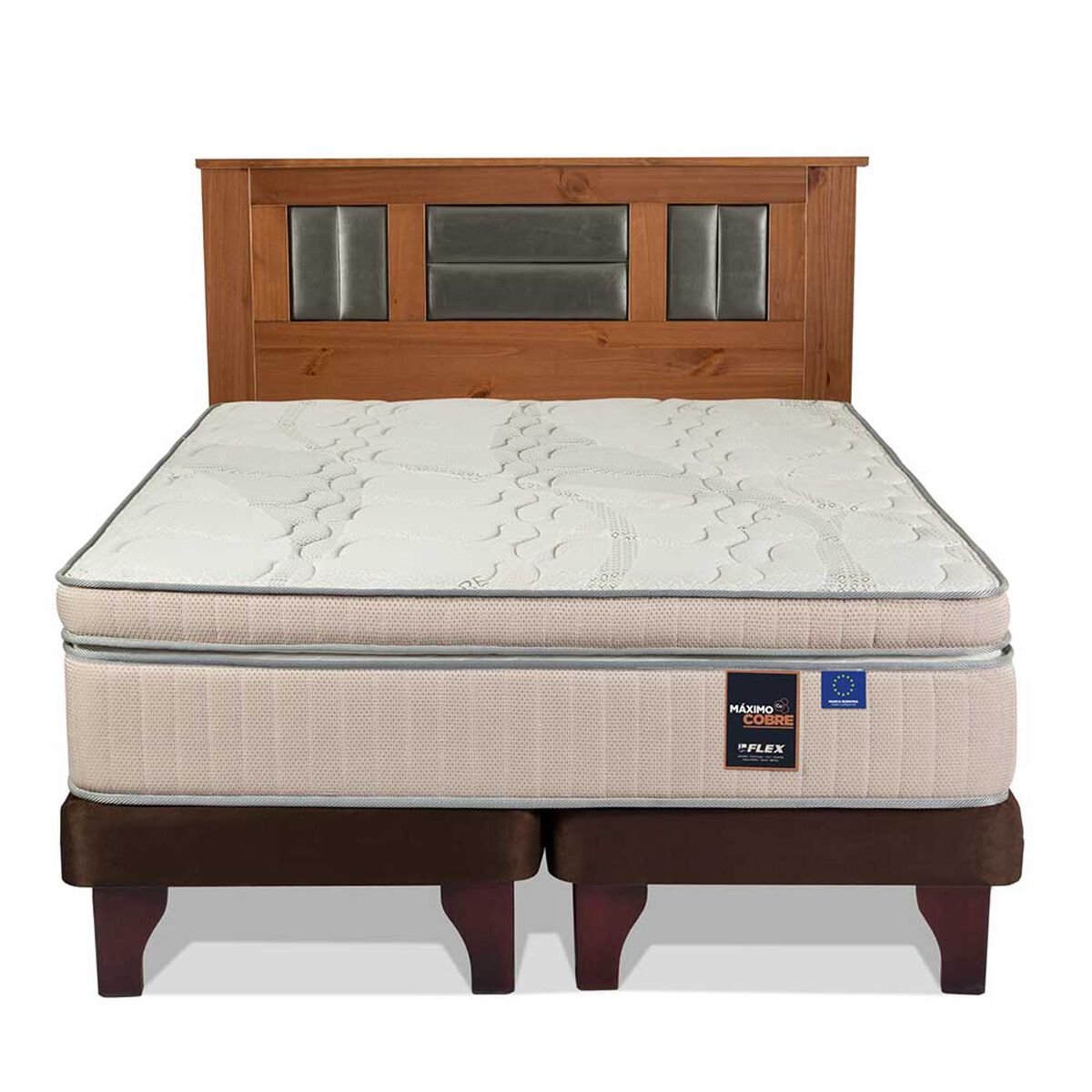 Cama Europea Flex Base Dividida King Máximo Cobre + Respaldo Lorraine