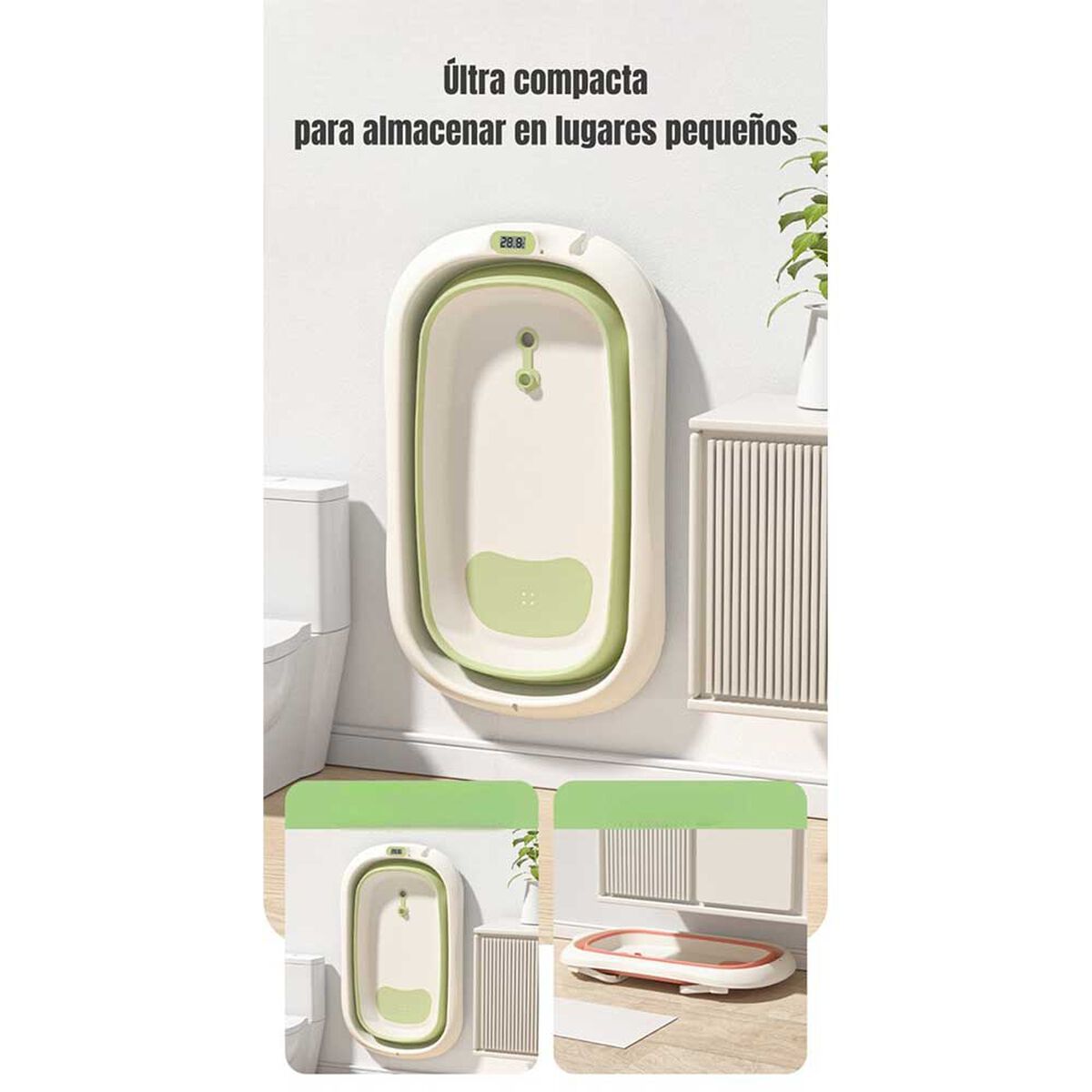Bañera con Termómetro Cojín Premium Verde LuBabycas