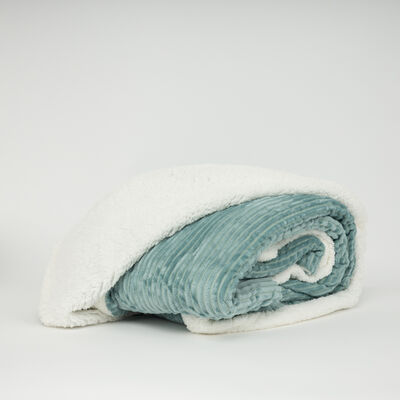 Imagen 1 del producto Frazada Flannel Acanalada Sherpa Zibel 1,5 Plazas Verde, Moca