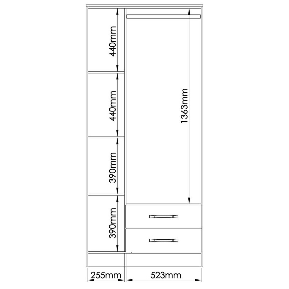 Clóset Vekkahome Pequim 3 Puertas 2 Cajones Negro