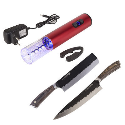 Set Parrillero Wayu Hacha + Cuchillo + Sacacorcho Recargable Rojo