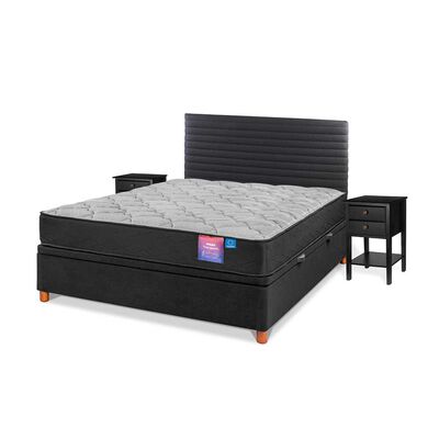 Cama Baúl Flex 2 Plazas Therapedic Plus  + Respaldo Modern + 2 Veladores Rover