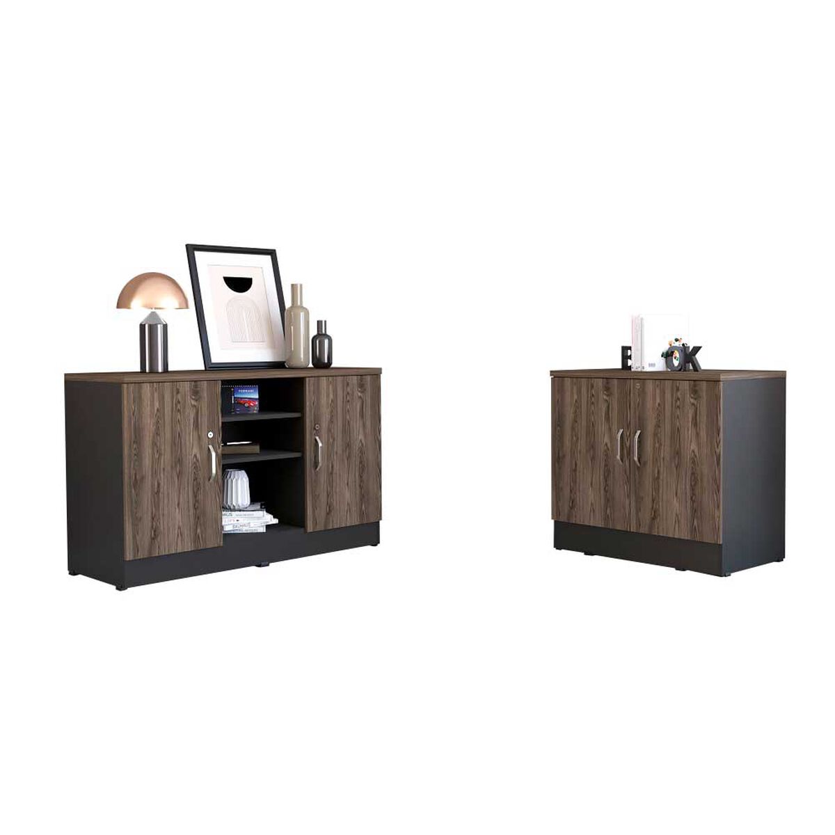 Combo Gabinete 2 Puertas + Cajonera 2 Puertas TuHome Home Office Negro Soft-Coñac
