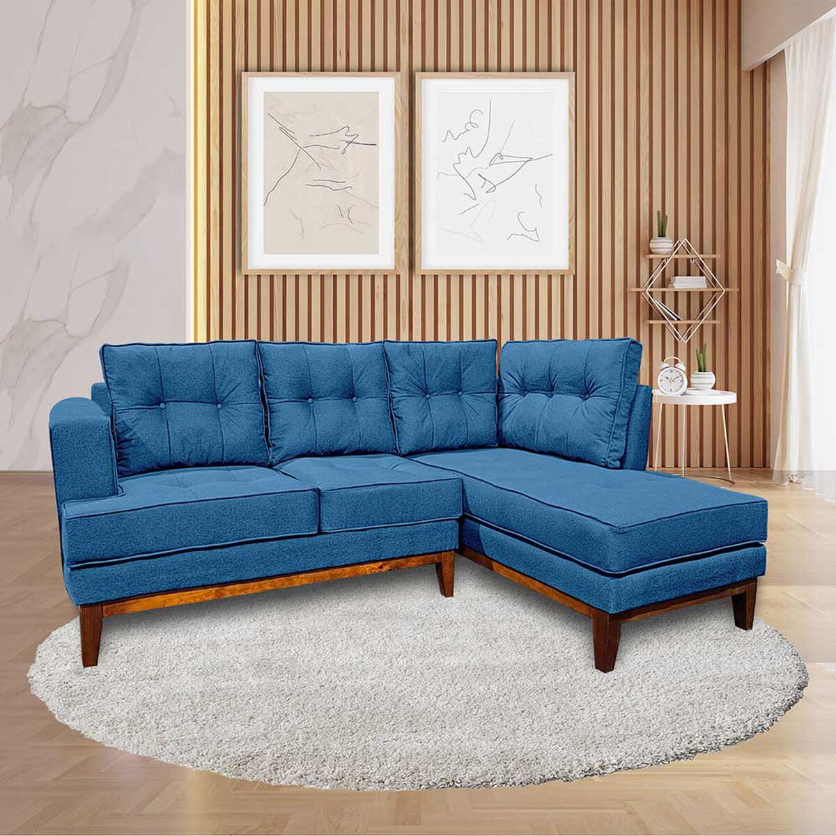 Sofá Seccional Derecho Living Factory Mañio 4 Cuerpos Azul Petróleo